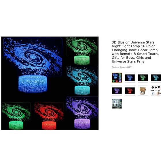 SNOMYRS 3D Illusion Lamp Universe Stars Fans Touch Sensor Remote Control Bedroom - Picture 7 of 7